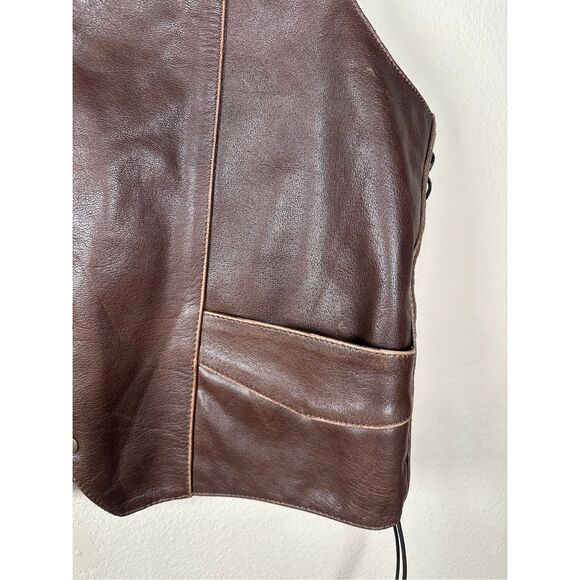 Xelement Vintage Mayhem Skull Brown Leather Biker Vest Sz 2XL - Picture 4 of 9